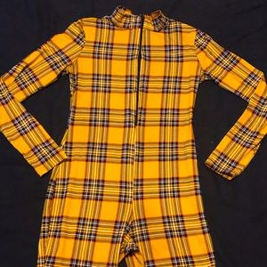 Long sleeve plaid romper with shorts